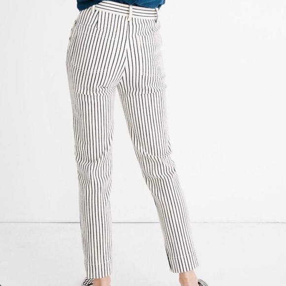 Madewell Navy Blue and White Striped Straight Leg Pants - Picture 2 of 6